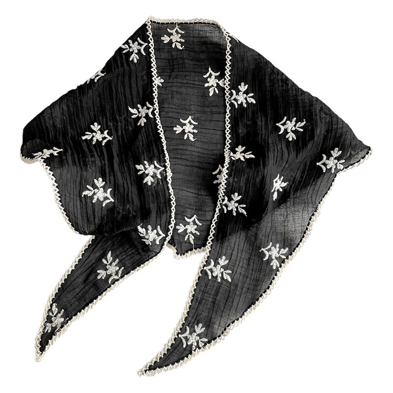 Bufanda triángulo de encaje para mujer primavera y verano estilo coreano versátil flor delgada decorativa protección del cuello bufanda pequeña bufanda protectora solar bufanda