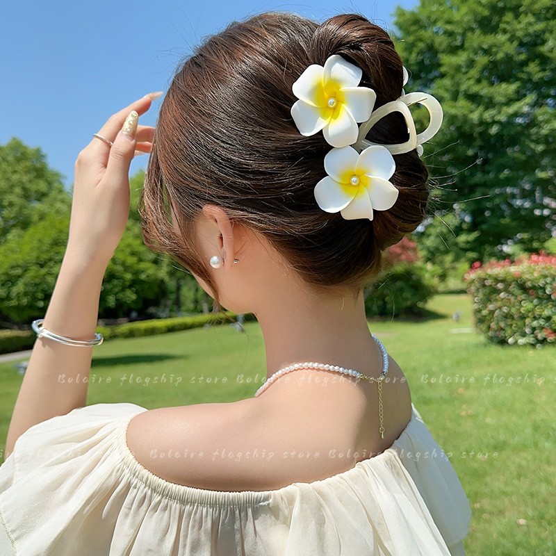 Clip de agarre de flor de plumón de perla, horquilla de flor de alta calidad femenina, horquilla, horquilla, horquilla, horquilla, horquilla, gran clip de tiburón, tocado
