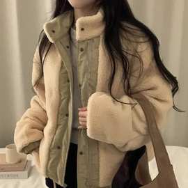 chic韩版立领毛毛拼接加厚外套女图片色均码国内一二线品牌有吊牌