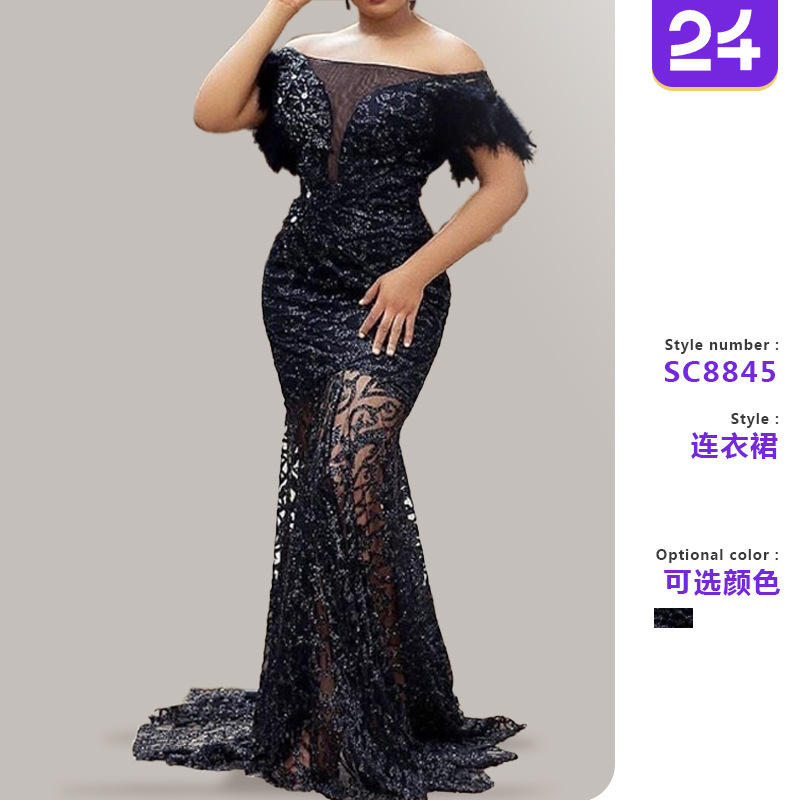 2026 New Cross-Border European and American Women's Fashion Amazon Dress One-Shoulder Sequin Slim Fit Bodycon Mermaid Evening Dress 2026 New Cross-Border European and American Women's Fashion Amazon Dress One-Shoulder Sequin Slim Fit Bodycon Mermaid Evening Dress