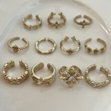 横子家鸢尾花方形戒指女开口可调节复古轻奢美拉德饰品小众指环
