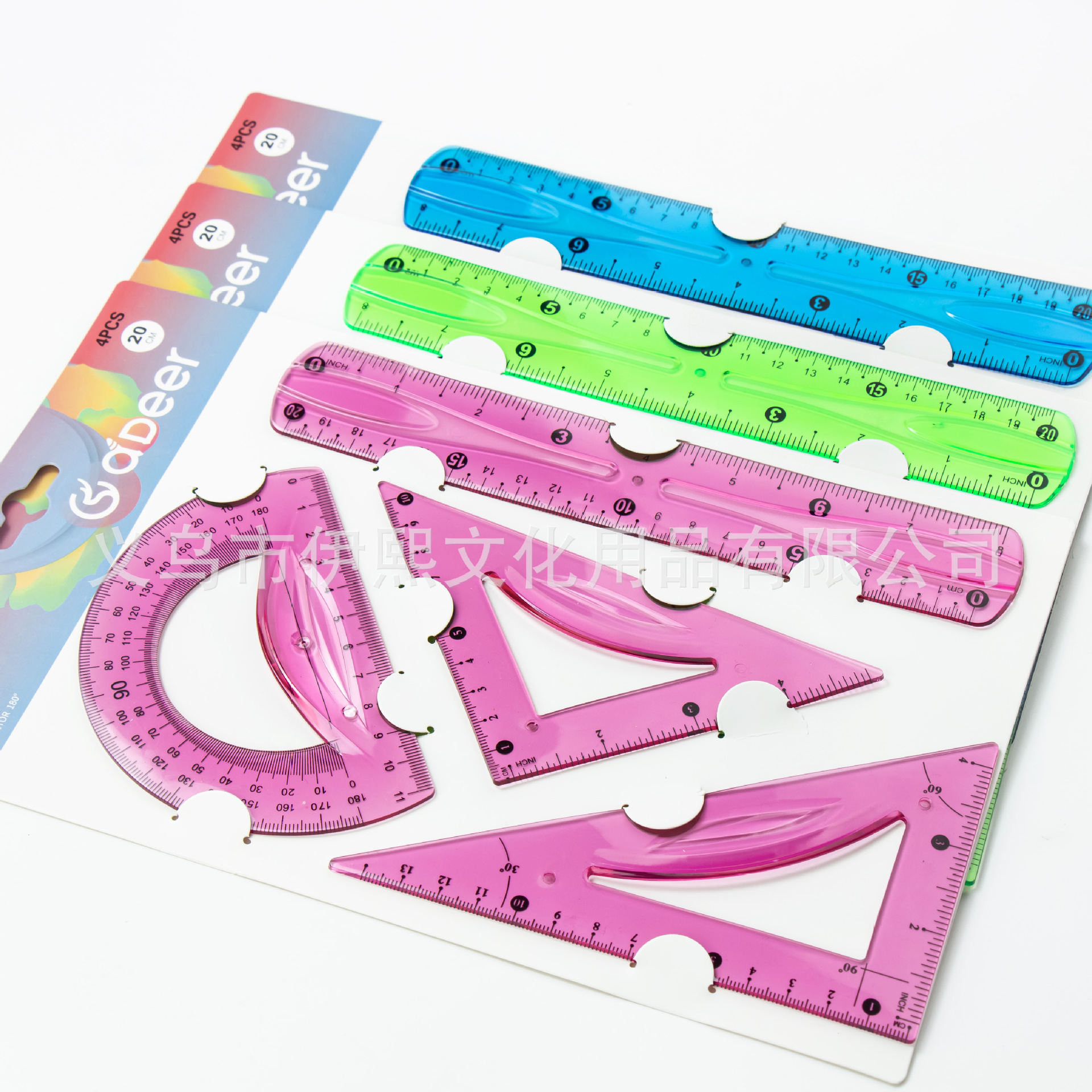Transfronterizo Amazon color brillante regla suave 20 / 30cm 4 conjunto de reglas triangulares reglas rectas