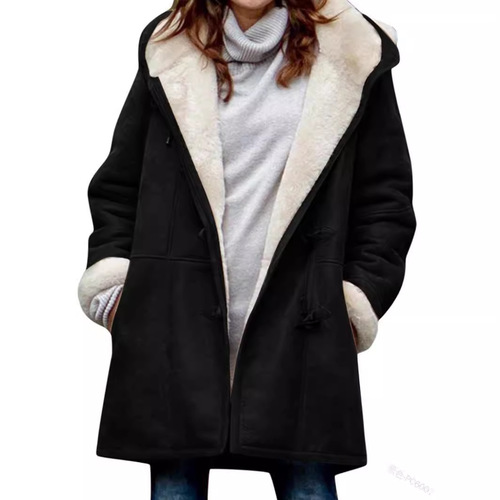 Wool-lined Puffer Collar Pocket Women's Outerwear with Western-style New Design Hooded Jacket
