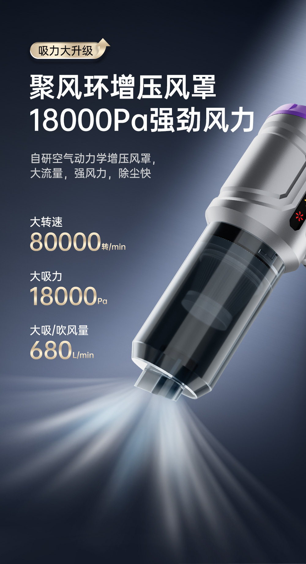 Car Vacuum Cleaner, Car Wireless Handheld Portable Dust Blower, Brushless Large Blowing and Suction Integrated Digital Display Dust Collector