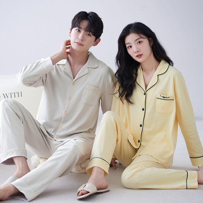 Nuevo Pijama de algodón puro para parejas Primavera y otoño prendas de vestir exteriores de algodón de manga larga más tamaño cardigan simple traje de desgaste para el hogar de los hombres