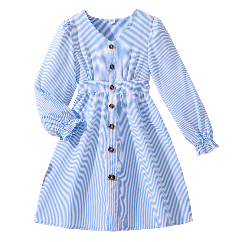 Girls' high school clothing 10-12 years old 24 autumn new style striped long sleeved princess skirt children's dress_voghion.com
