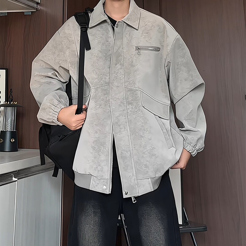 Cool and Stylish Spring and Autumn Matte Workwear Jacket with Lapel Pu Leather Jacket, Men's Tie-Dye Couple's Vest, Retro
