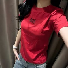字母刺绣短袖T恤女2025夏季新款修身女式圆领学生女装上衣服女潮