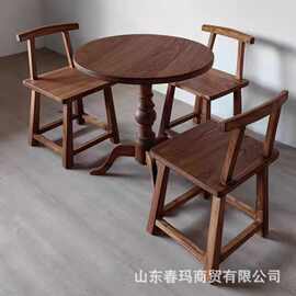 侘寂风老榆木餐椅家用客厅待客小椅子小院民宿咖啡店实木休闲靠椅