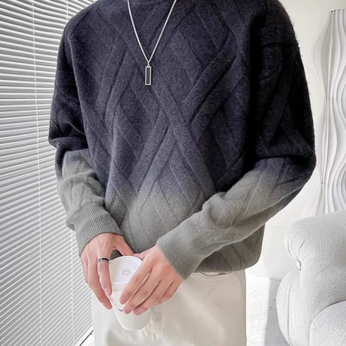 Versión coreana otoño e invierno casual retro degradado cuello redondo jersey suéter suelto de moda para hombres suéter de punto