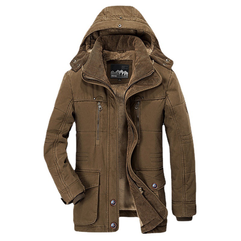Men's winter medium length, plush thick jacket, casual warm cotton jacket for middle-aged and young men_voghion.com