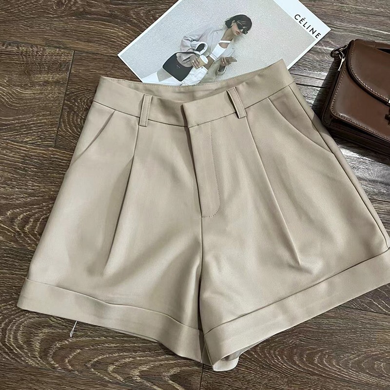 Suit Shorts for Women, 2025 Spring/Summer Korean Style, High-Waisted, Slimming A-Line Workwear Casual Wide-Leg Rolled Hem Shorts Suit Shorts for Women, 2025 Spring/Summer Korean Style, High-Waisted, Slimming A-Line Workwear Casual Wide-Leg Rolled Hem Shorts