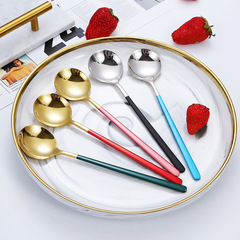 304 stainless steel round spoon Korean long handle bibimbap spoon, popular ice cream dessert spoon, home cooking utensil soup spoon