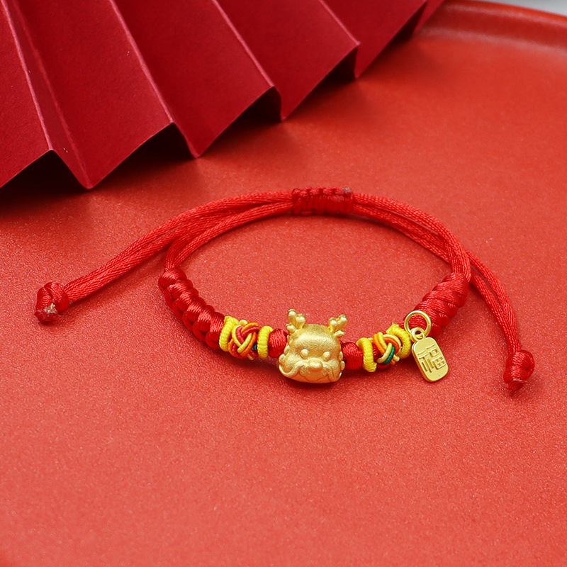 Dragon año Zodiaco año dragón rojo cuerda pulsera doce Zodiaco dragón pareja suerte cuentas pulsera tejida a mano