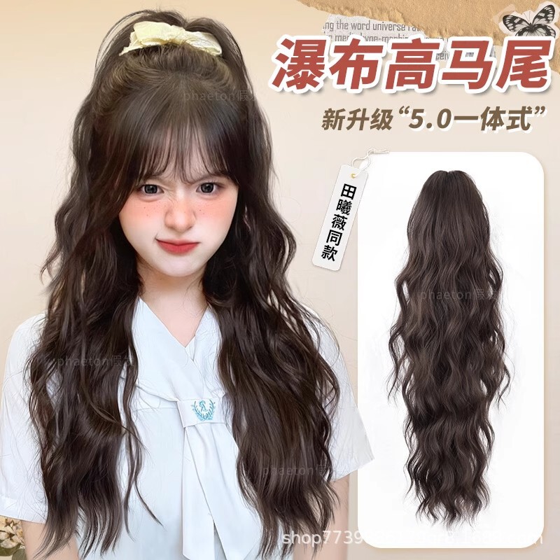 New Upgraded Wig Braids with Waterfall Fountain Half-Tie Claw Clip Integrated High Ponytail Natural Realistic Human Hair Egg Roll