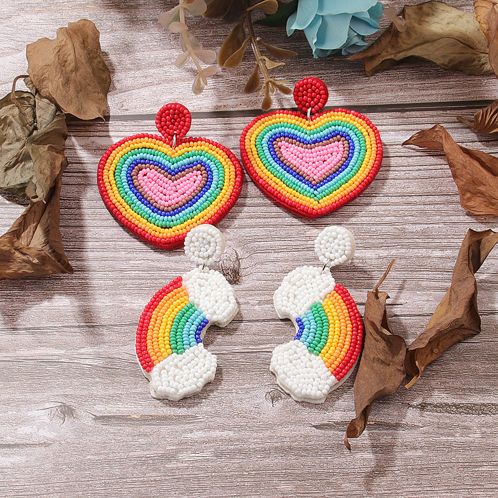 1 Pair Lady Rainbow Heart Shape Glass Drop Earrings display picture 2