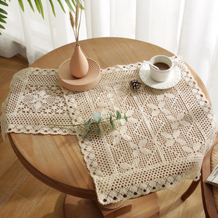 Foreign Trade Hot Ins Style Cotton and Linen Placemat Crochet Lace Hollow Simple Pastoral Tablecloth Photographing Background Cloth