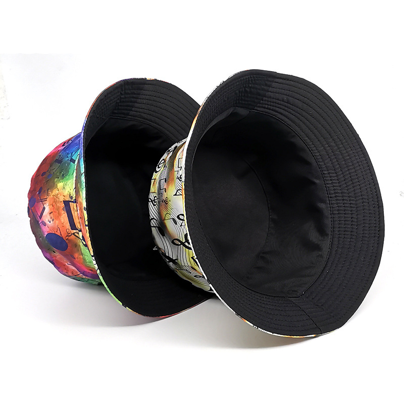 Color Block, Notes Pattern Unisex Retro Streetwear Color Block Notes Printing Wide Eaves Bucket Hat