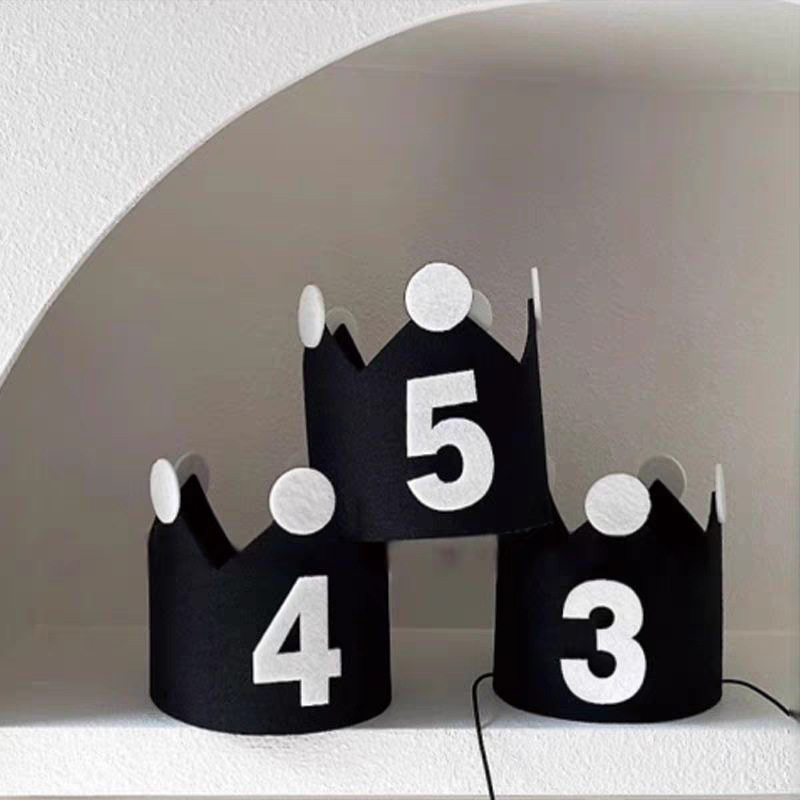 Black Korean Crown Birthday Hat Felt Hat for Kidsren Boys and Girls One-Year-Old Party Atmosphere Photo Props Decorations