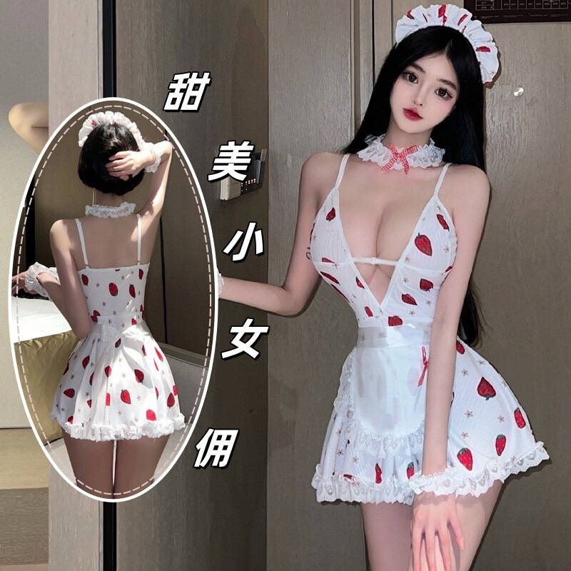 Original design sexy underwear ruffled lace hanging neck bow dress hot girl skirt maid uniform Original design sexy underwear ruffled lace hanging neck bow dress hot girl skirt maid uniform