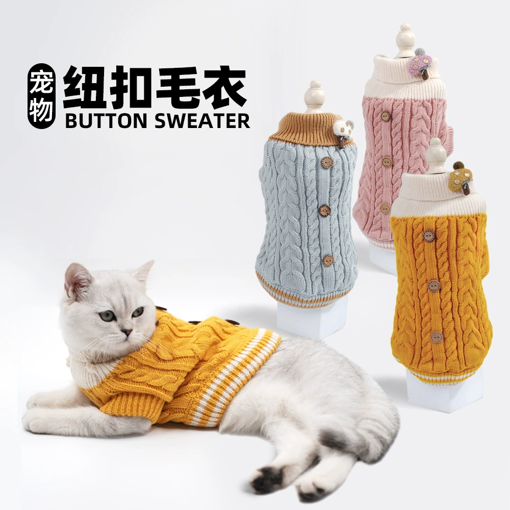 Оптовая продажа одежды для собак из физических магазинов: теплая осенне-зимняя одежда, свитер для питомцев с пуговицами, милый свитер для кошек и собак породы тедди.