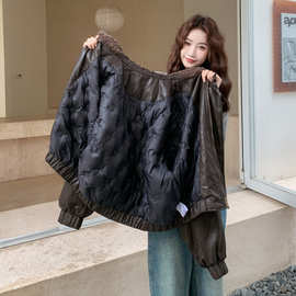 美式复古羊羔毛翻领PU皮羽绒服女2025冬季新款高级感加厚皮衣外套