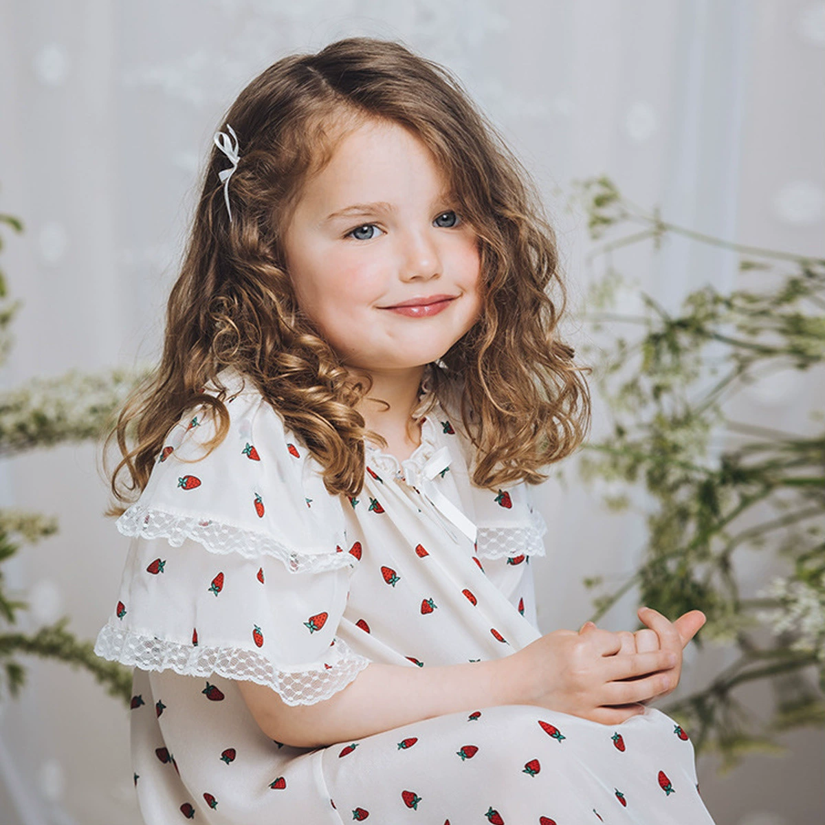 Summer strawberry, pijama, children's set, lace shorts, children's clothing, with short sleeve