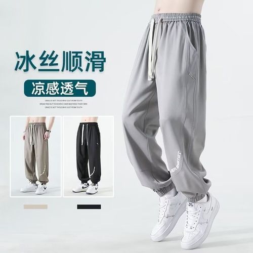 Men's Summer Thin Quick-Dry Sports Pants Loose Wide-Hip Trendy Brand Versatile Harlon Ice Silk Casual Pants