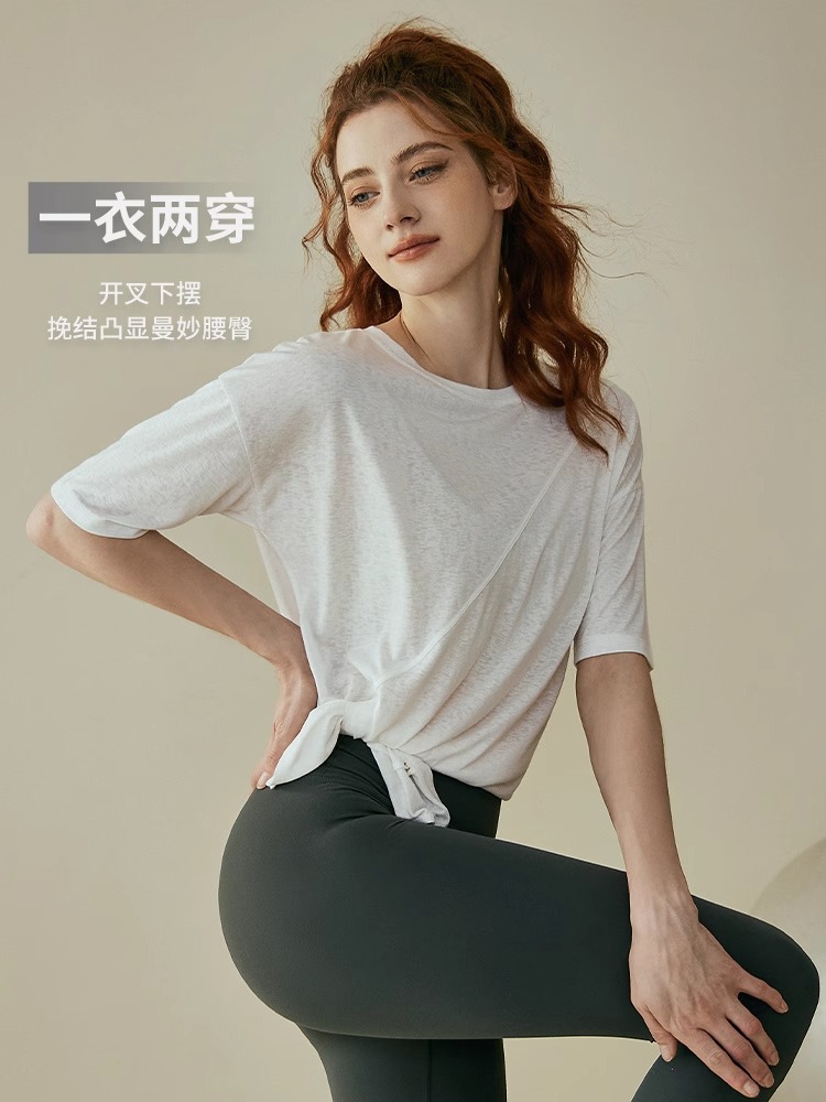 ヨガ服レディース夏半袖プラティプロトレーニングフィットネストップスブラウスゆるいランニングプロスポーツtシャツ