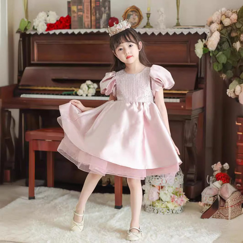 Factory girls' dress with bubble sleeves, sparkling butterfly bows, princess dress, party dress, birthday, wedding, performance, children's dress
