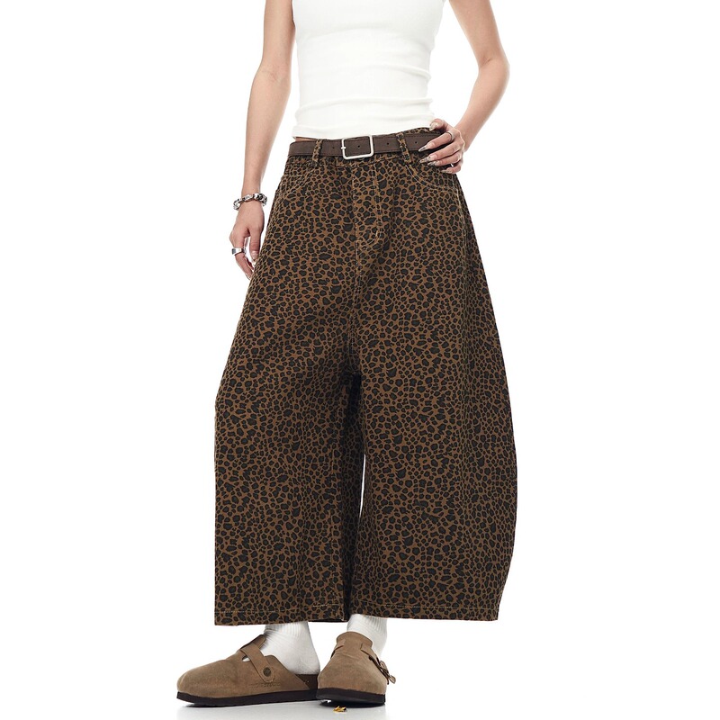 American-Style Leopard Print Wide-Leg Jeans for Women, Spring 2026 New Brown Loose-Fitting Summer Cropped Straight Pants American-Style Leopard Print Wide-Leg Jeans for Women, Spring 2026 New Brown Loose-Fitting Summer Cropped Straight Pants