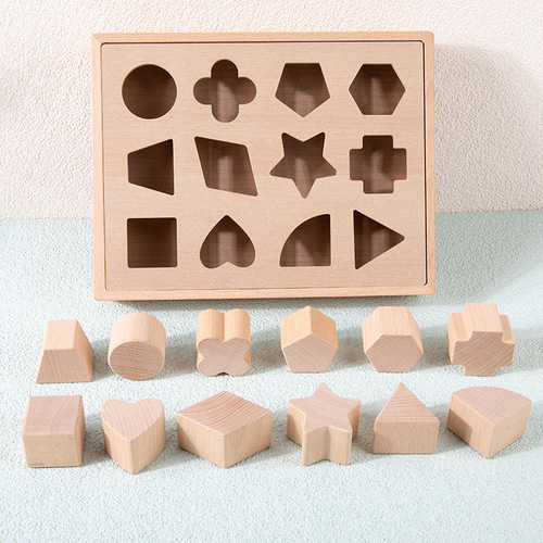 Wooden box teaching tools in the shape of a prince and mother, natural color, no paint, 12 holes, early education baby cognitive toy, intelligence box 1-2-3