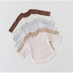 2022嬰幼兒寶寶韓版簡約T恤ins風男女童新生兒百搭純色打底衫