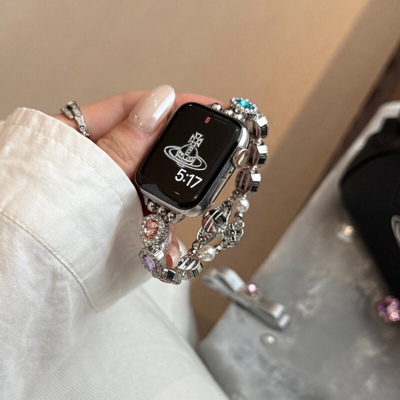 土星金属西太后圆钻弹力表带适用苹果手表iwatch10代98765UltraSE|undefined