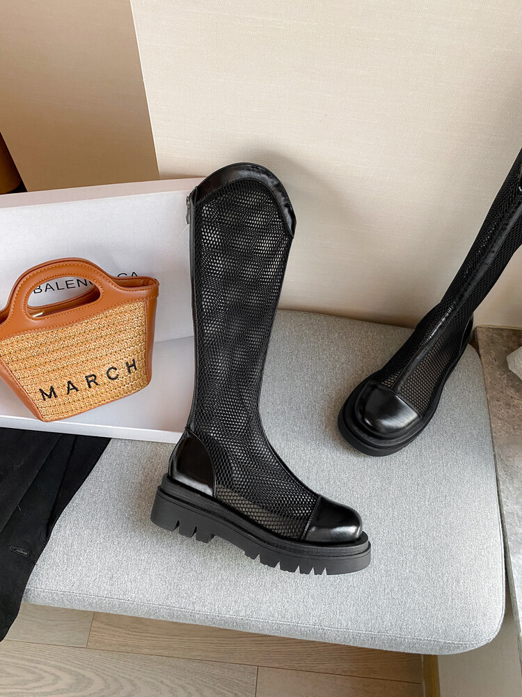 Boot nữ da lưới thoáng khí mùa hè, đế dày rỗng, ống rộng cho chân to — Màu nâu ống lớn, Màu đen cổ ống lớn, Ống nhỏ màu đen, Ống nhỏ màu be chi tiết 21