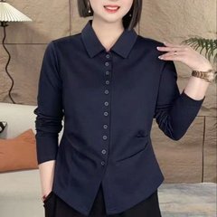 一件代发简约百搭的衬衫2025秋季新款时尚翻领抽褶设计感长袖上衣
