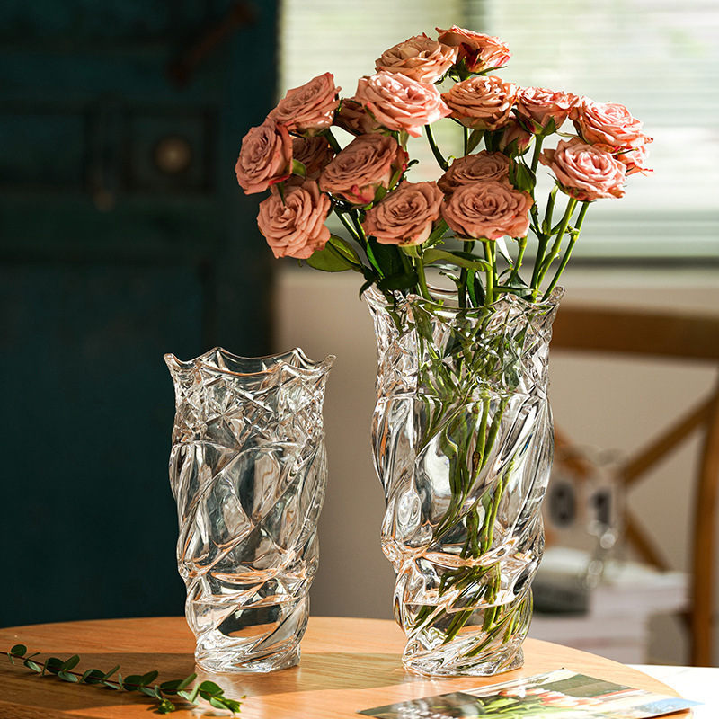 European-Style Light Luxury Thickened Crystal Glass Vase for Living Room Tabletop Decoration, Suitable for Fresh Flowers, Lilies, and Lucky Bamboo Arrangements