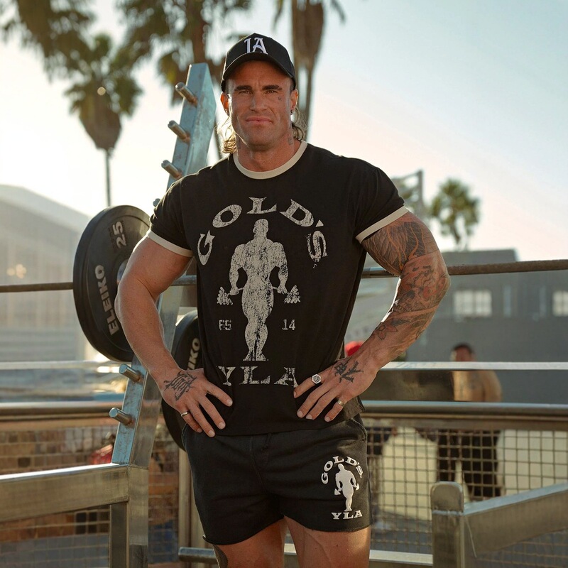 YOUNGLA joint GOLD'S summer new men's T-shirt jogger sports fitness cotton slim short sleeve