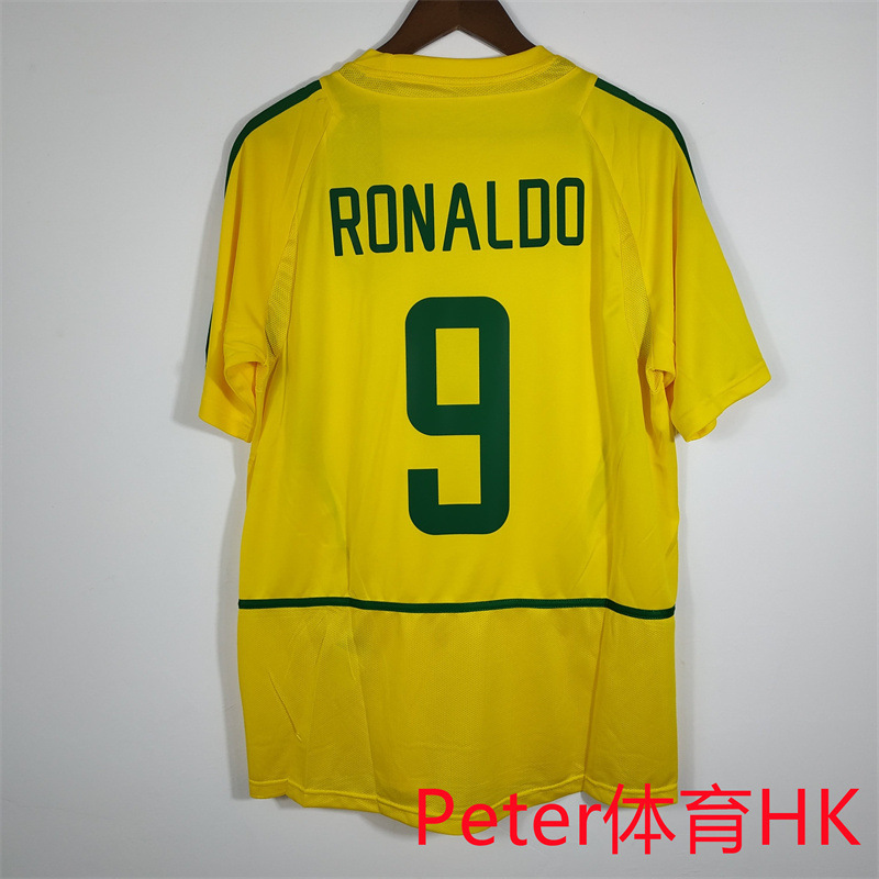 2002 Brazil Home No. 9 Ronaldo No. 11 Ronaldinho Rivaldo Classic Retro Jersey