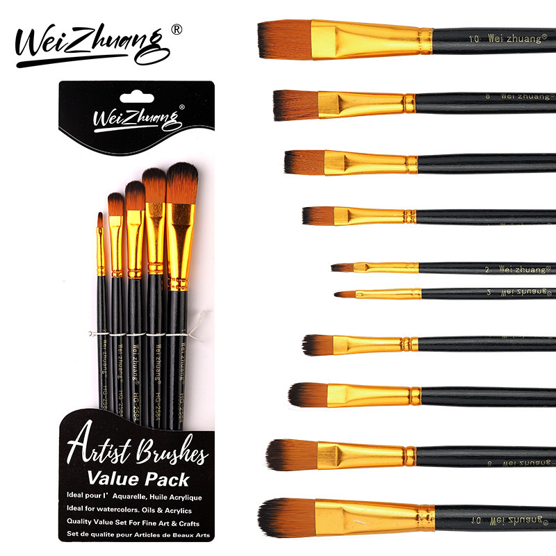Cinco pinceles transfronterizos de nylon cabello negro de alta calidad suministros de arte estudiantil pintura DIY pinceles pinceles