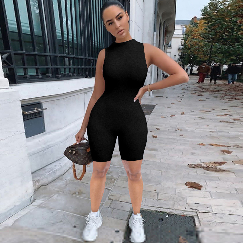 2026 New European and American Casual Suits Aliexpress Summer New Women's Sleeveless Slim High-Waisted Sports Jumpsuit
