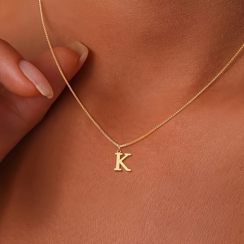 Amazon's Popular 26 English Alphabet Necklaces A-Z Stainless Steel Letter Box Chain Plated 18K Gold Women's Pendant