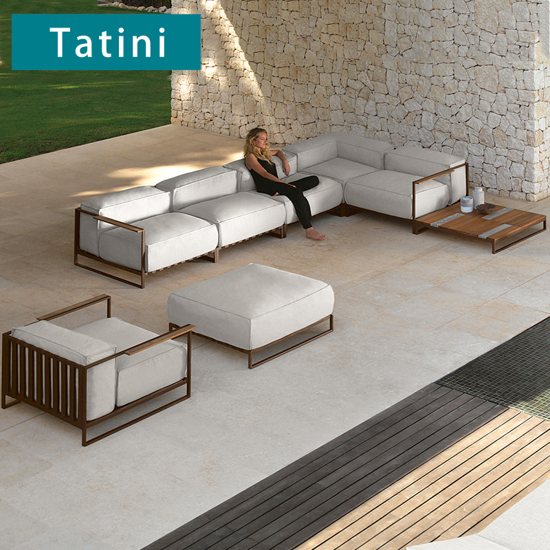 Sofá de exterior de ratán para villa, patio, jardín, terraza, impermeable, con protección solar, juego de sofás de aleación de aluminio, muebles de diseño. image 1