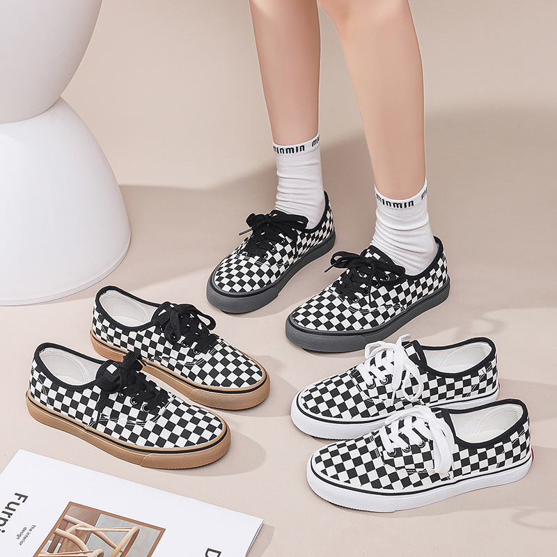 Checkered Canvas Shoes for Women and Men 2026 Summer New Style Student Korean Style Breathable Sneakers Couple Versatile Sports Casual Shoes