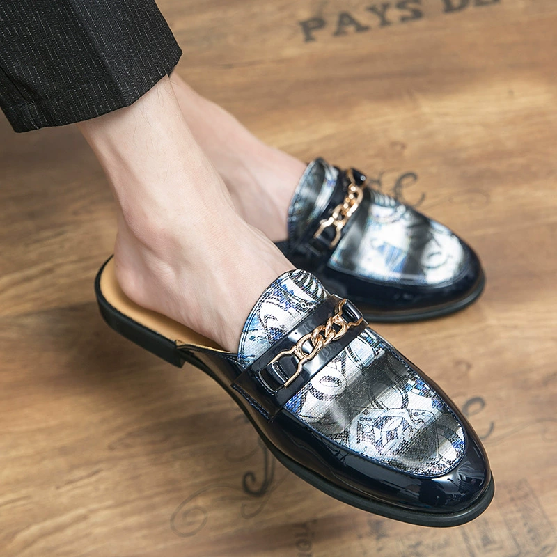 Закрытый носок полутапочки мужские 2022 летние лакированные глянцевые примерочные верхняя одежда Молодежный стилист повседневная обувь в горох