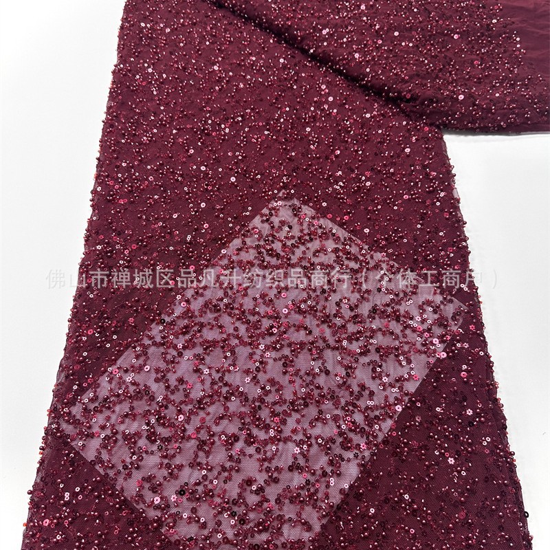 Moda ligera de lujo vestido de cena tela de moda de encaje elástico tela de cuentas mixtas comercio exterior transfronterizo
