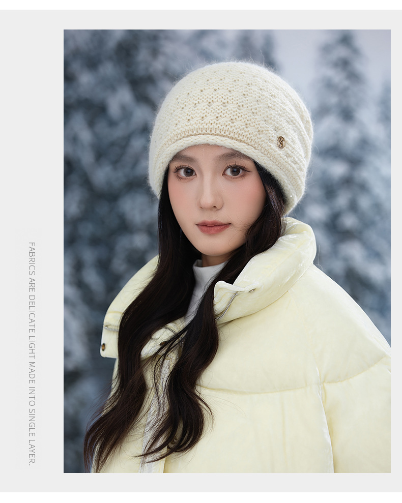 Autumn Winter Women Fashion Versatile Knitted Solid Color Head Wrap Warm Thickened Fleece Yarn Mom Hat_voghion.com