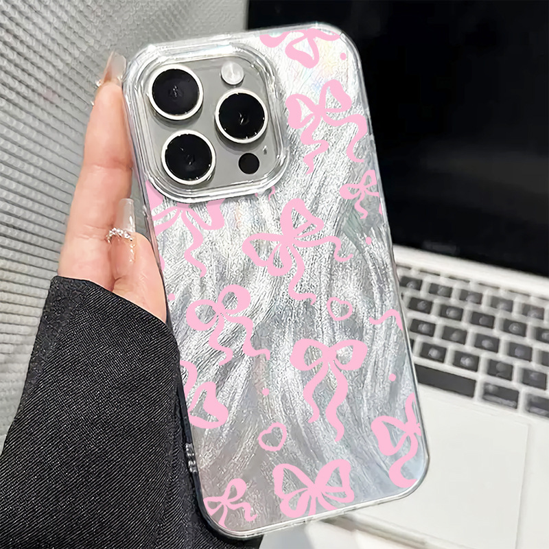 个性蝴蝶结适用苹果17大孔羽纱壳vivo s20镭射甜美iphone16手机壳