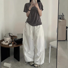 美式高街降落伞工装裤女抽绳宽松皱褶阔腿裤子休闲爵士跳舞运动裤