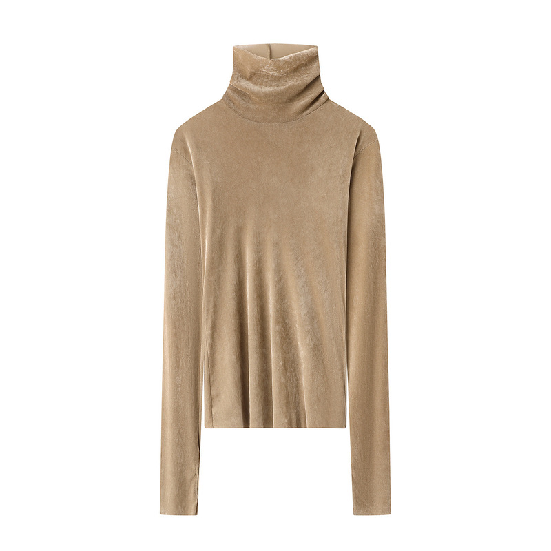 High-Neck Slim Velvet Bottoming Shirt 2025 Autum New Versatile Slim Fashion Long-Sleeved T-Shirt Skin Clothing for Women